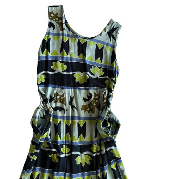 Java Lava Indonesian Rayon Flowy Earthy Beachy Blue Green Maxi Tank Dress L - Picture 4 of 10